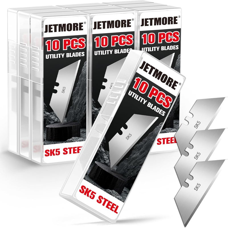 Jetmore 100 Pack Utility Knife Blades, SK5 Steel Box Cutter Blades, Standard Utility Blade Refills with Storage Box, Sharp Heavy Duty Razor Knife Blade Replacement for Box Cutter, Drywall - Image 1